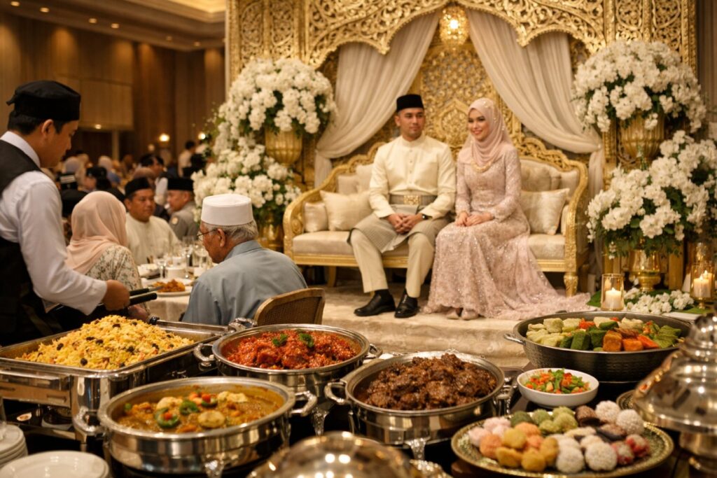 Premium Malay wedding catering setup at a luxury kenduri kahwin reception in Malaysia by The Big Rajah